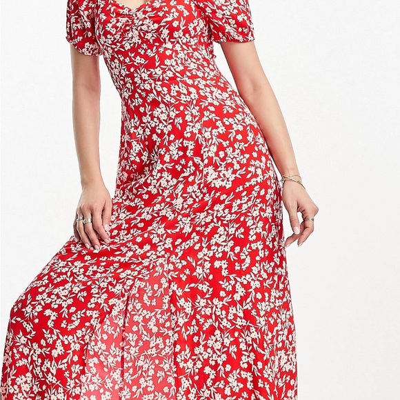 & Other Stories puff sleeve midi dress in red floral - Picture 3 of 3